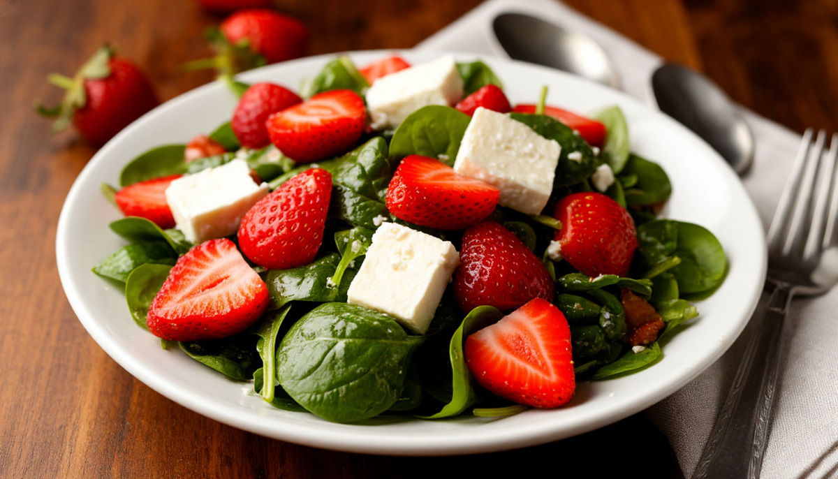 Салат с клубникой, шпинатом и козьим сыром