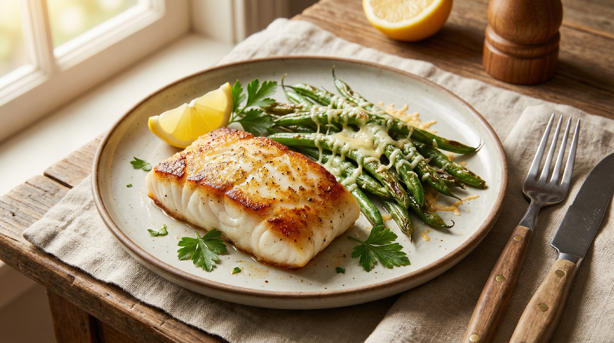 Рыба с запеченной фасолью: ужин за 25 минут